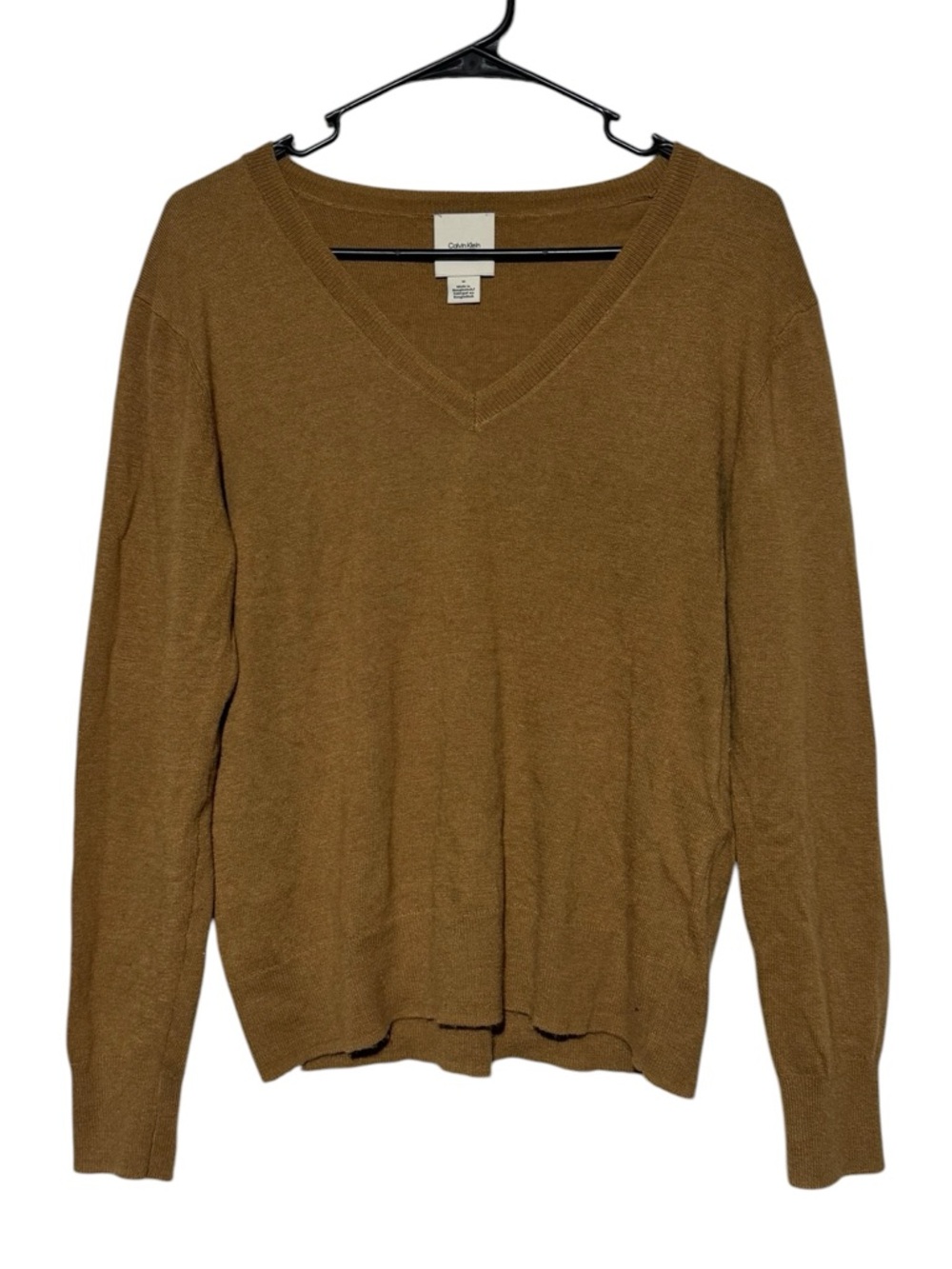 Calvin Klein Wool Blend V Neck Sweater Size M Brown Tan‎ Ild Money Academia Fall